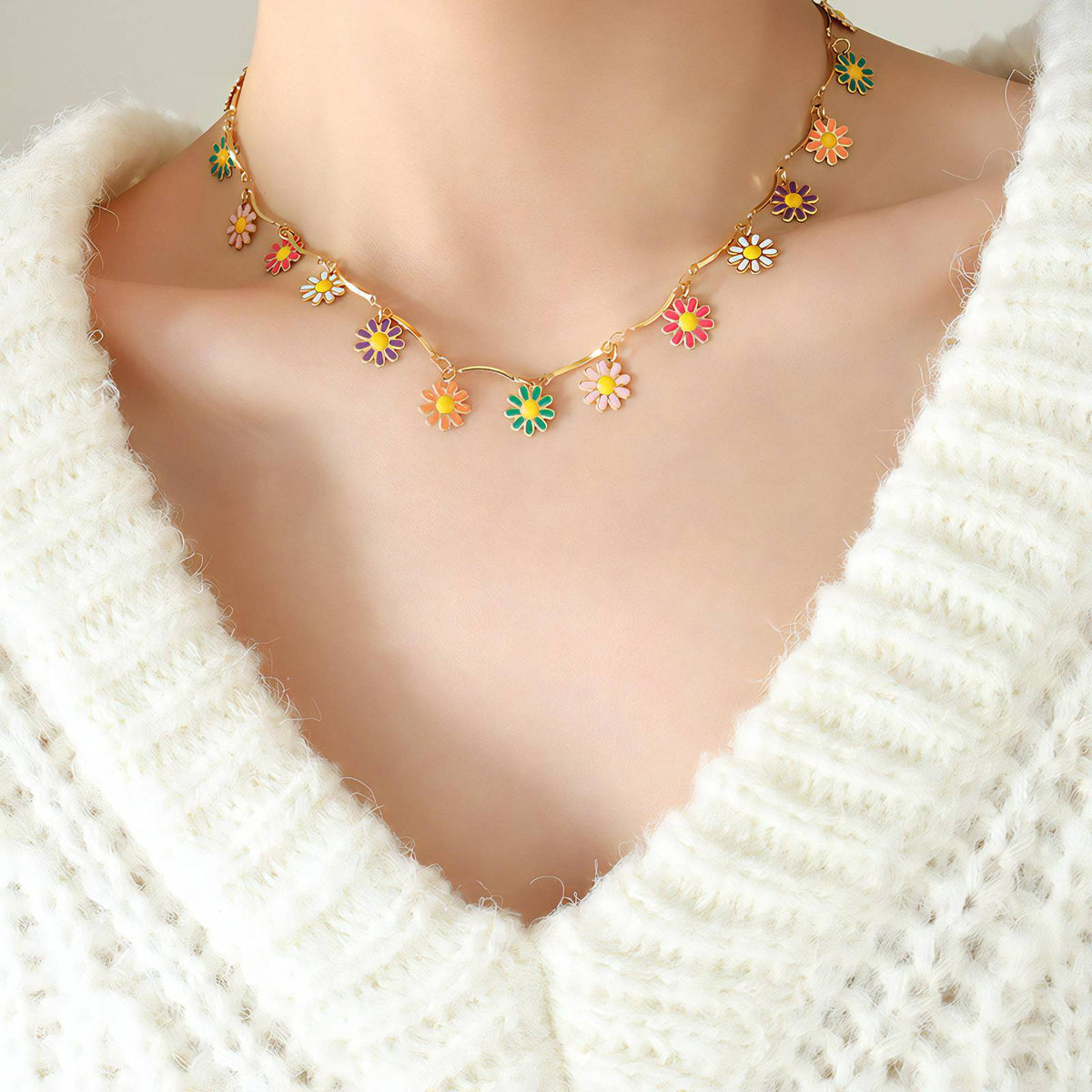18K gold plated Stainless steel Flowers necklace