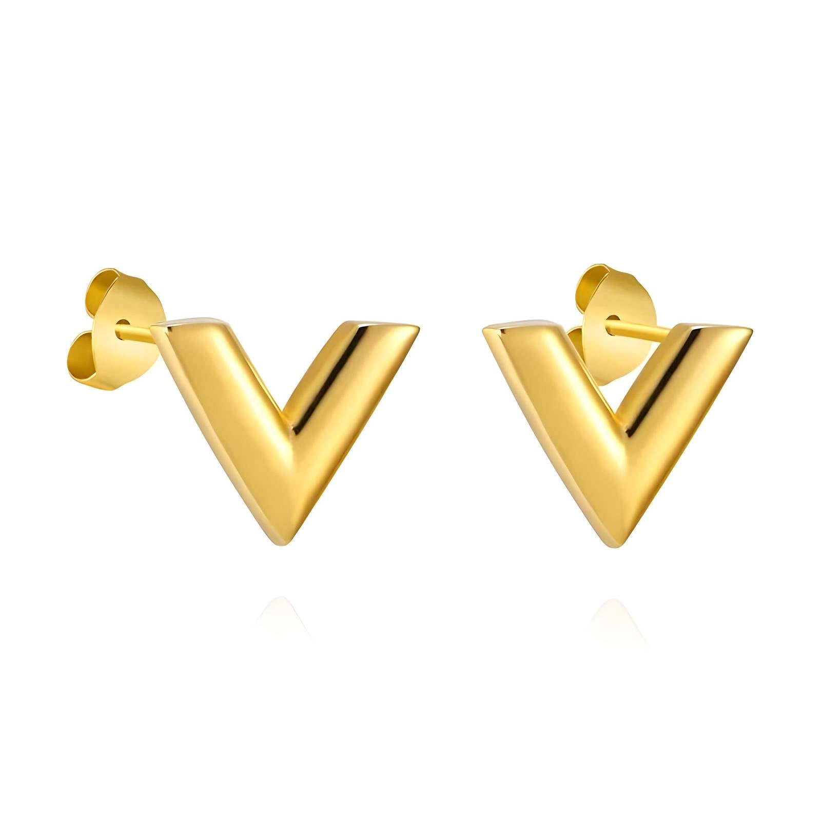 18K gold plated Stainless steel Letter V earrings