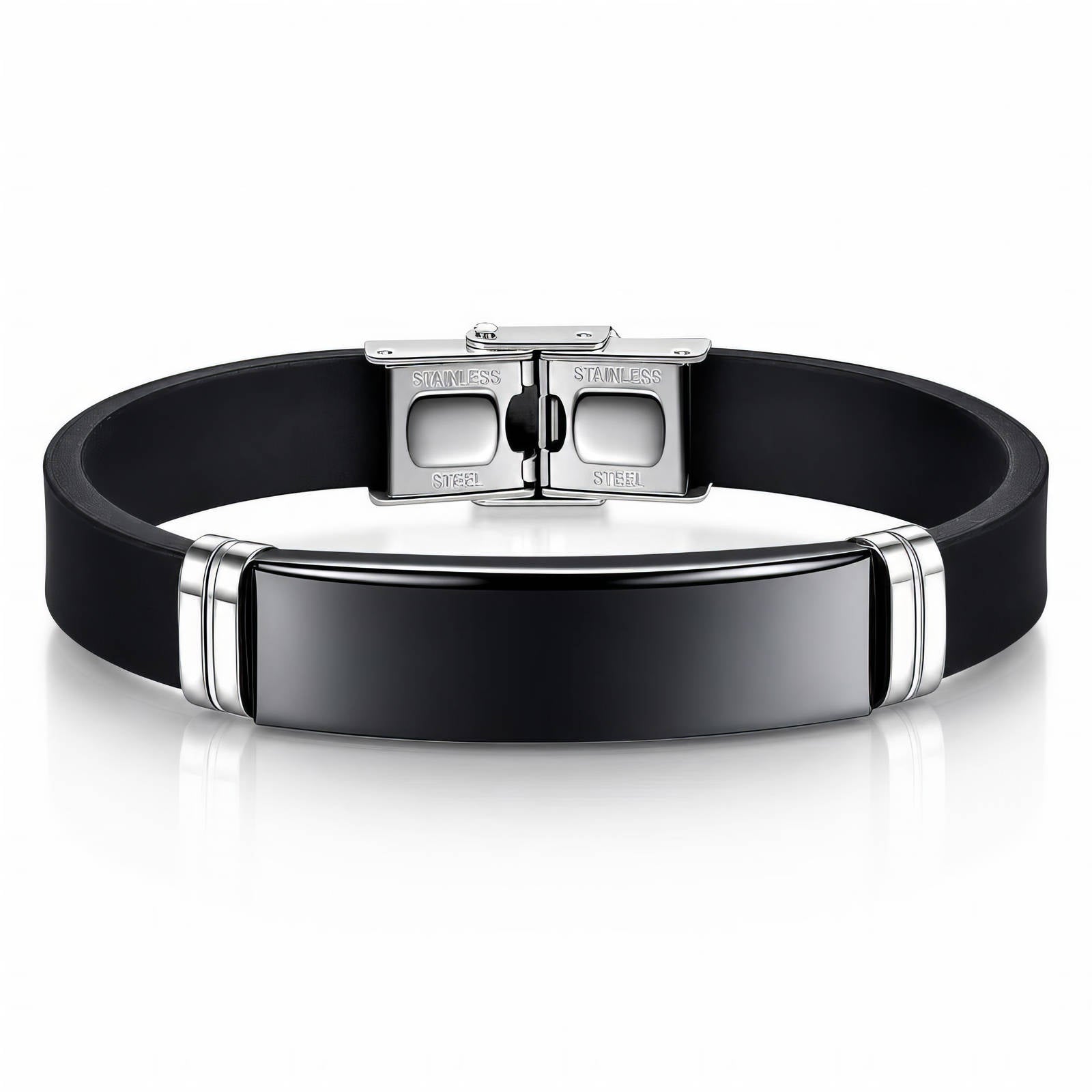 PREORDER Engraving-ready Men's Black PVD Leather Bracelet