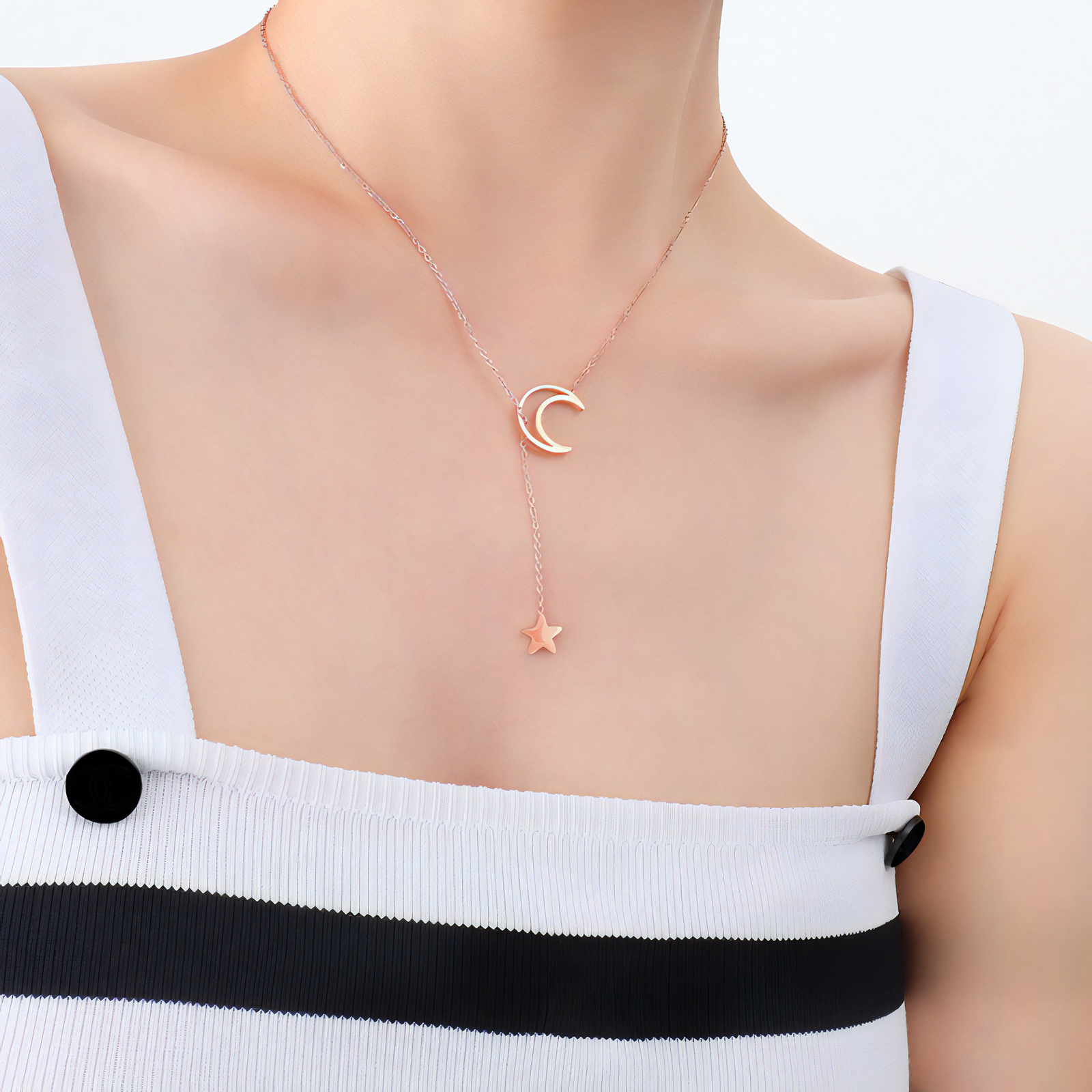 18K gold plated Stainless steel Moon and star necklace