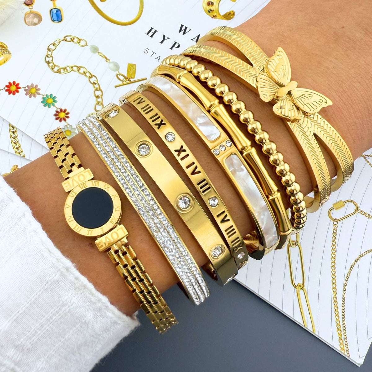 Bracelet, 18K Gold Plated Steel