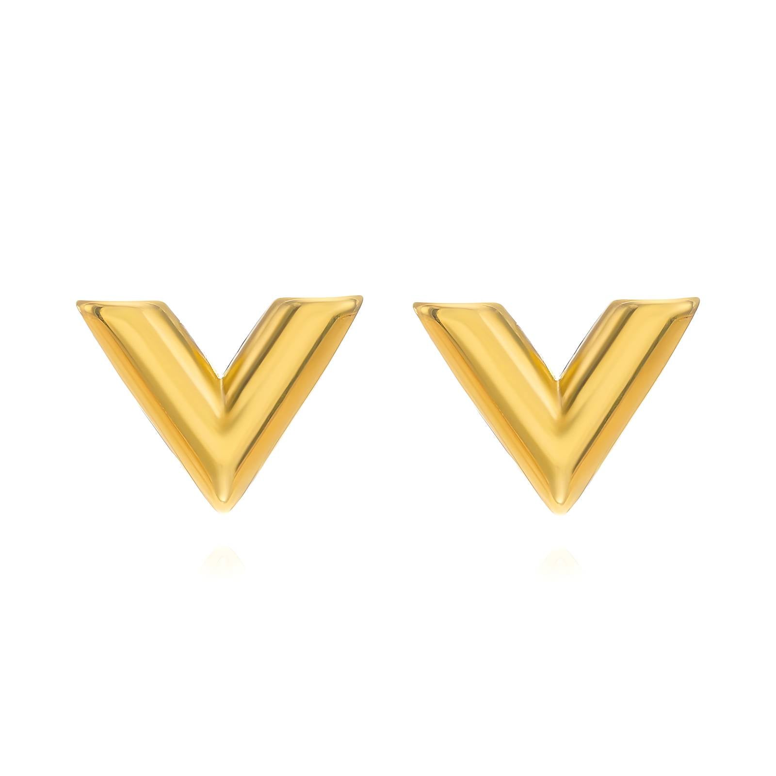 18K gold plated Stainless steel  Letter V earrings