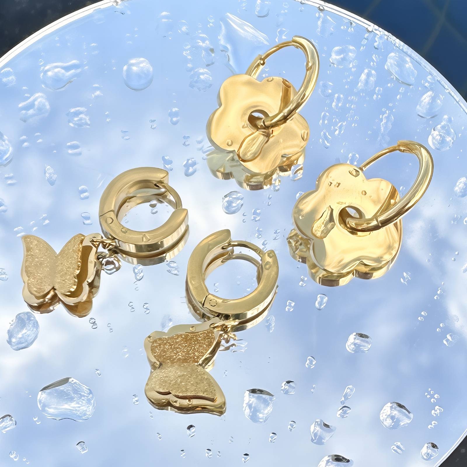 18K gold plated Stainless steel  Butterflies earrings