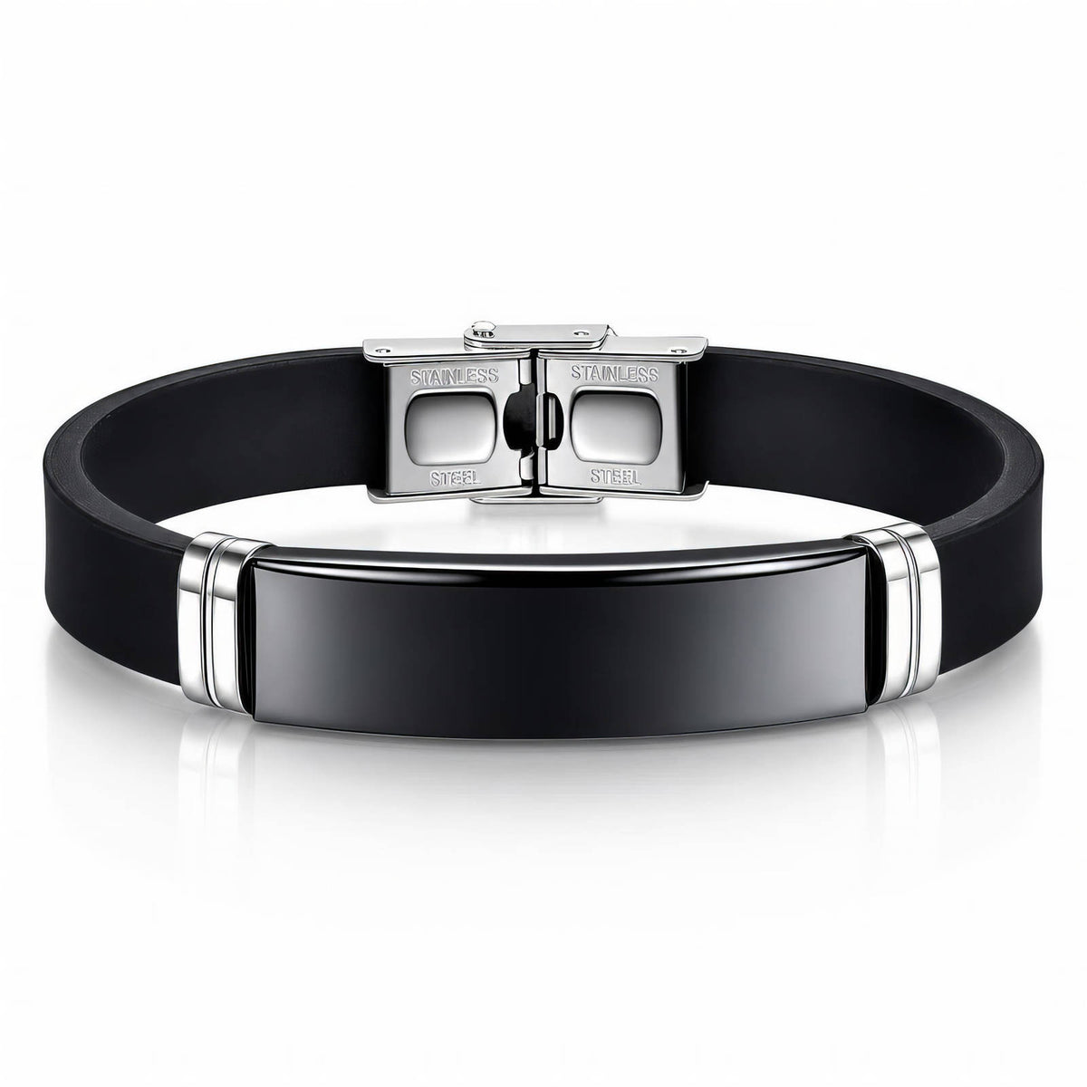 PREORDER Engraving-ready Men's Black PVD Leather Bracelet